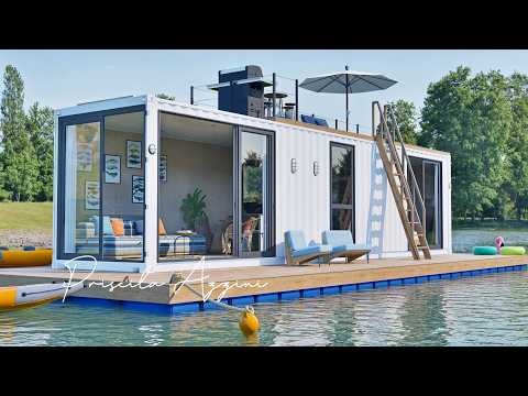 Shipping container house. Houseboat