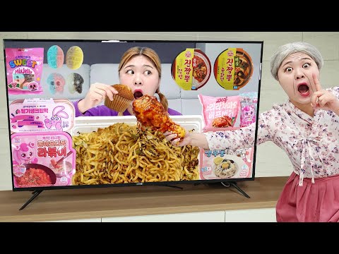 Mukbang Giant Fire Spicy Noodle Tteokbokki TV 속 음식 대왕 마제소바 라면 치킨 먹방 Convenience Store food | HIU 하이유