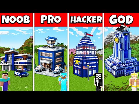 Minecraft Police Station Build Challenge - Noob vs Pro vs Hacker vs God Tutorial