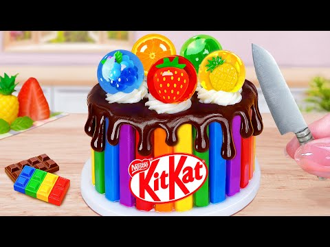 Tiny KITKAT Cake Recipe With Fruits🌈Amazing Miniature Rainbow KITKAT Cake Decorating 😜 Mini Cakes
