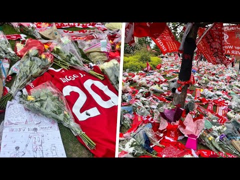 Hundreds of tributes placed at Anfield in memory of Diogo Jota