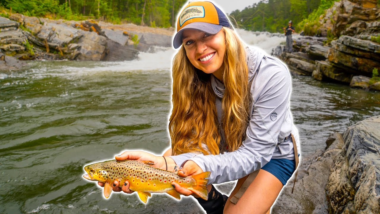 Dry Fly Fishing for TROUT around WATERFALLS in Oklahoma