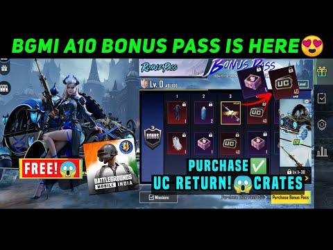 A10 BONUS PASS BGMI / A10 BONUS PASS UC RETURN MILEGA / BGMI A10 BONUS PASS PRICE PURCHASE & REWARDS