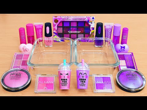 Pink vs Purple - Mixing Makeup Eyeshadow Into Slime ASMR