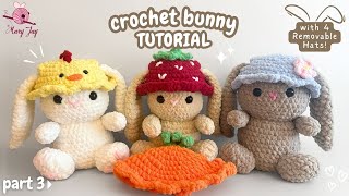 Crochet Bunny Rabbit Tutorial (Part 3) with a Carrot, Strawberry, Chick, or Flower Hat!