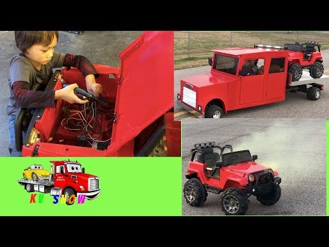 Towing and Fixing The Broke Down Powered Ride On Jeep Wrangler 12 volt! Fun for Kids