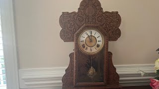 Ingraham 8 Day Gingerbread Mantle Clock Strikes 11am