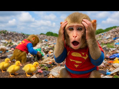 poor monkey scavenging for food  & Eats with Cute Duckling | Animals Smart HT