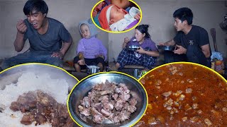 Sanjip Cooking meat Curry & rice for family II Buff meal for postpartum Jina@Manjitamrnati