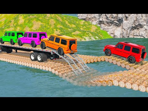 Flatbed Truck Mcqueen | Transportation with Truck - Pothole vs Car #43 - BeamNG.Drive