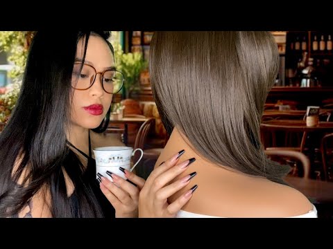 ASMR Mysterious Girl @ The Cafe Plays w/ Your Hair 😴☕️+ Back Scratching Roleplay, light gum