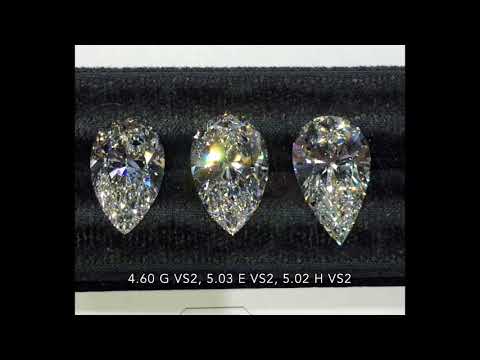 Pear Diamonds 4.60-5.03ct, E-H Color, VS2 Clarity