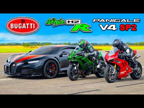 Bugatti Chiron SS vs Kawasaki H2R vs Ducati Panigale SP2: CORRIDA DE ARRANCADA