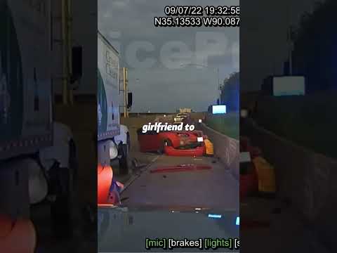 Lady flees from Traffic Stop - Slams into truck splitting car in half! Full clip on: Police Pursuits