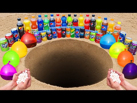 Colorful Toothpaste Eruption from Giant Coca Cola, Fanta, Pepsi, Mtn Dew and Mentos