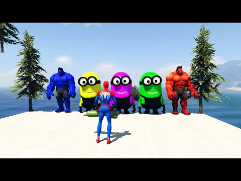 GTA 5 Epic Ragdolls SPIDERMAN VS RED MINION AND GREEN MINIONS | Euphoria Physics Funny/Fails ep.10