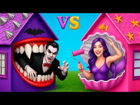 مصاص دماء ضد حورية البحر! 💙💗 تحدي اللون الواحد يحدد مصيرهم! 😱