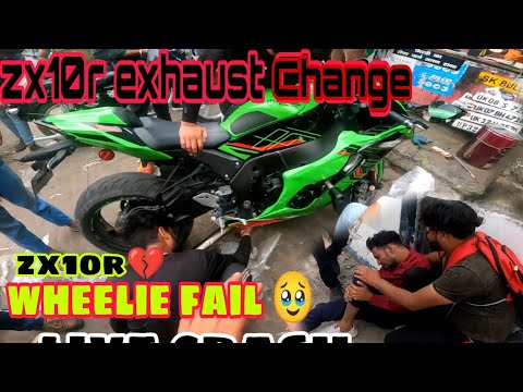 zx10r exhaust change 🔥⚡|| live crash 💔|| wheelie🔥||#zx10r #superbike #duke250 #duke390 #crash