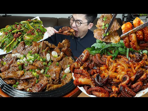 이 조합 너무좋구요😎! 돼지목심구이와 쭈꾸미볶음에 상추겉절이 요리 먹방 MUKBANG