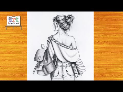 How to Draw a Girl Carrying a School Bag and Books - Easy Back to School Drawing  #رسم #رسومات