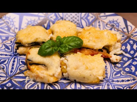 INVOLTINI DI ZUCCHINE ARROSTITE RIPIENI DI FORMAGGIO E BESCIAMELLA COTTI AL FORNO
