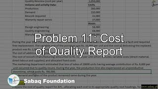 Problem 11: Cost of Quality Report