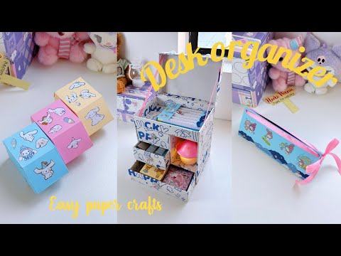 Cute desk organizer /Easy Paper Crafts/Làm Kệ Decor Bàn Học Có Nắp Gập /Thủ Công Đơn Giản Từ Giấy