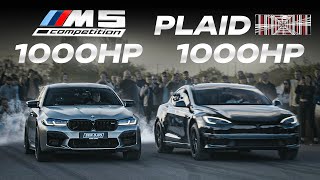 1000 л.с. BMW M5 Vs 1000 л.с. Tesla Plaid Гонка электричка против ДВС