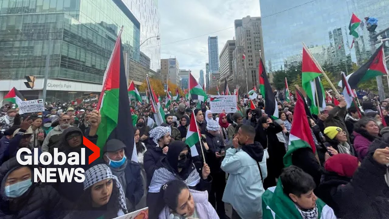 Toronto Protesters Rally in Support of Gaza Ceasefire as Jewish Community Holds Vigil