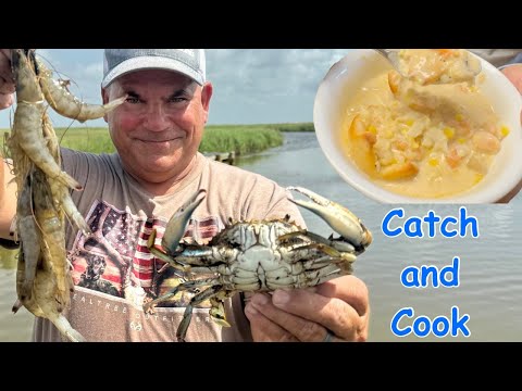 Crab & Shrimp ( Catch*Clean*Cook) Boiled and Also  Cooked A  Crab, Shrimp & Corn Bisque