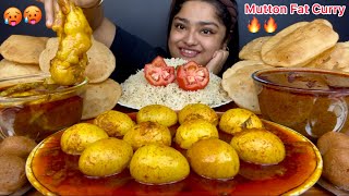 SPICY MUTTON FAT CURRY, MUTTON KALEJI CURRY & SPICY EGG CURRY WITH SOFT LUCHI & JEERA RICE | MUKBANG