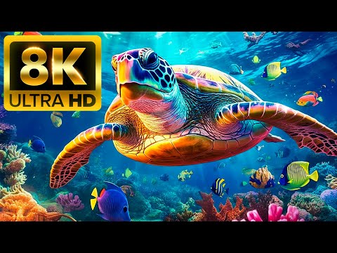 WORLD OF TURTLE SEA - 8K (60FPS) ULTRA HD - With Meditation Music (Colorfully Dynamic)