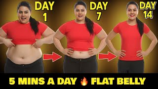 Flat Belly in 14 Days | 5 Min Easy Belly Fat Exercises at Home (No Floor, No Crunches) 🔥