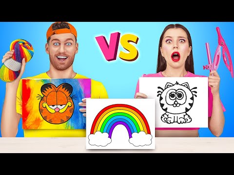 NEW 123 GO! Boys VS Girls Drawing Challenge! Easy Hacks To Level Up Your Art Skills