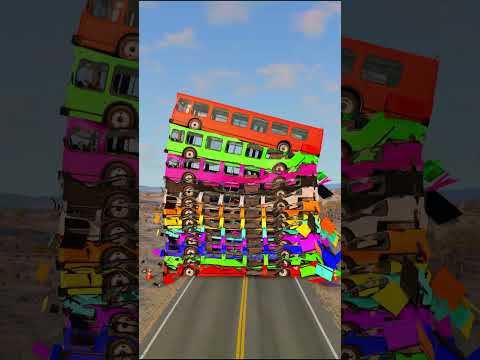 Mixed Rainbow Color Buses Crush #beamng #beamngdrive #bus #crash