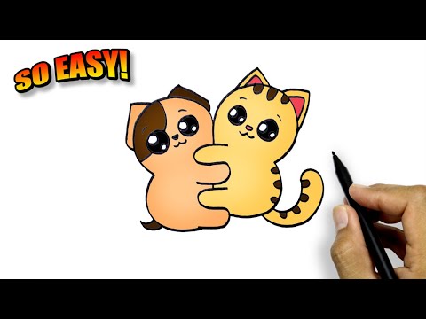 Beautiful Cat And Dog Drawing | Cute Animals Drawing Easy