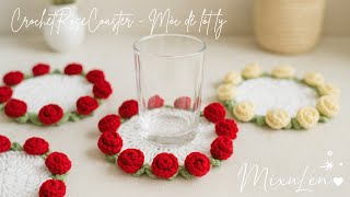 #73. Móc đế lót ly hoa hồng, thảm hoa hồng| Crochet Rose Bouquet that turns into Coaster| How to