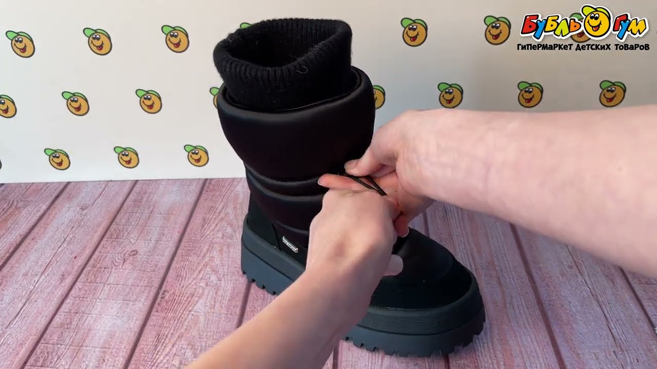 Сапоги сноубутсы Barbaris утепленные с фиксатором и манжетой черные - видео