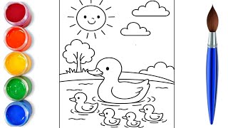 How to draw easy cute duck and duckling | easy drawing step by step for kids 