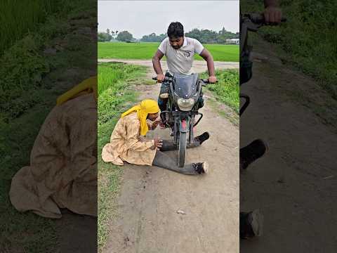 The motorcycle arrived and dropped it at the boy's feet.