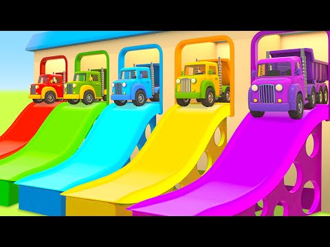 🚛 🚛 🚛 Camiones de colores: un volquete, camión de basura, una grúa