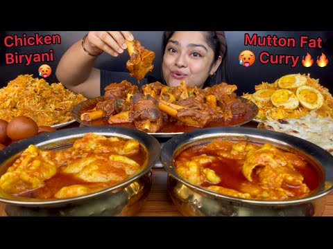 SPICY MUTTON FAT CURRY AND SPICY MUTTON NALLI CURRY WITH CHICKEN BIRYANI AND EGG BIRYANI | MUKBANG