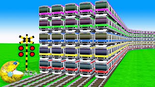 【踏切アニメ】あぶない電車【カンカン】電車 Train Climbing Pynamid 2025 🚦 Fumikiri 3D Train Railroad Crossing Animation #1
