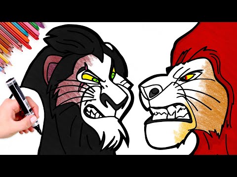 EL REY LEÓN 🌴 Colorea a SCAR vs MUFASA 🦁⚡🦁 Dibujos para niños