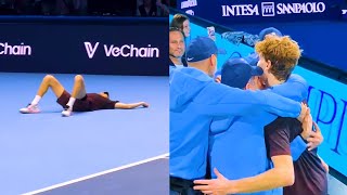 Jannik Sinner celebrates  trophy 🏆 with his team #sinner