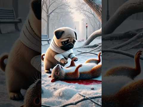 Poor pug was hurted by children,lovely squirrel rescued him#rescue #cute #animals #story #cuteanimal