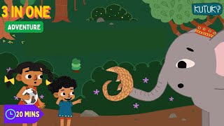 Kutu & Ki's 3-in-1 FUN! 🎨🦸‍♂️🐾 Rangoli Challenge, Superhero Mystery & Lost Pangolin | Kids Cartoon
