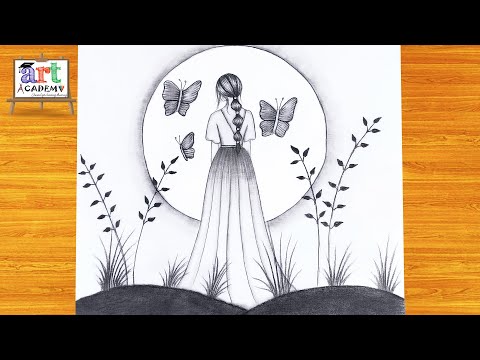 How to draw a cute Girl with Butterflies -Pencil sketch || Drawing easy for beginner || Girl drawing