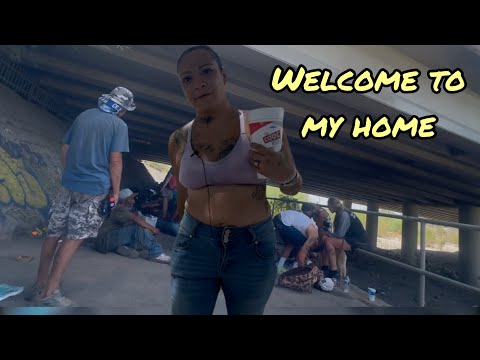 38 year old Selena gives ma a tour of her hangout spot under the bridge