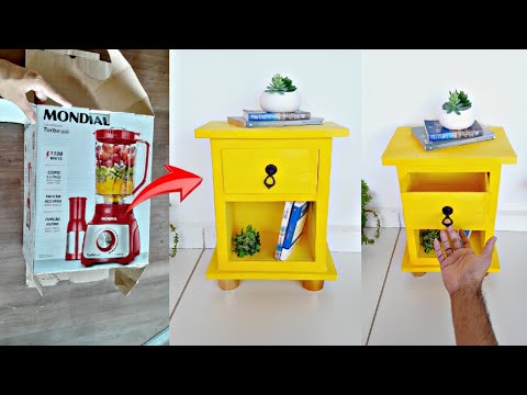 DIY IDEIA 💡 ESPETACULAR USANDO CAIXAS DE PAPELÃO | Como fazer um criado mudo de caixas de papelão